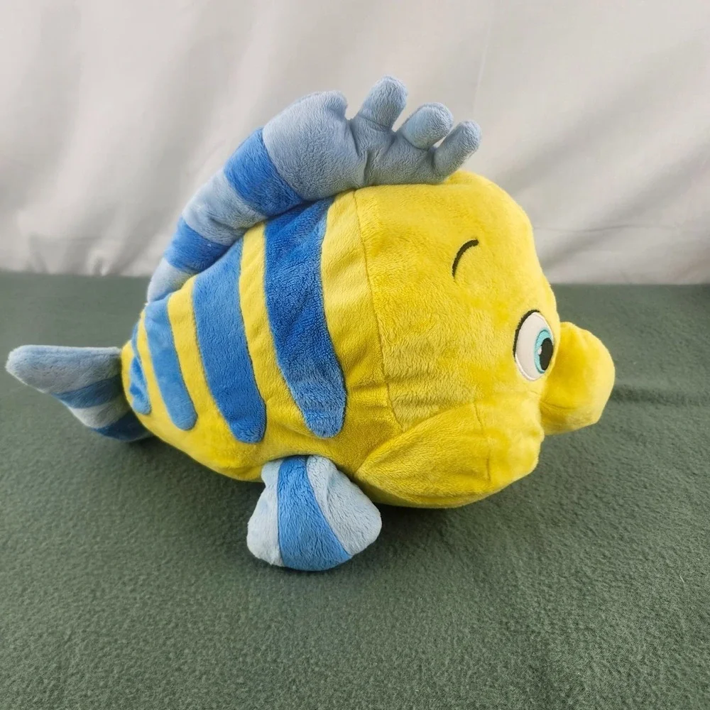 Disney Store Flounder Plush Stuffed Animal Little Mermaid Ariel Yellow Blue Fish